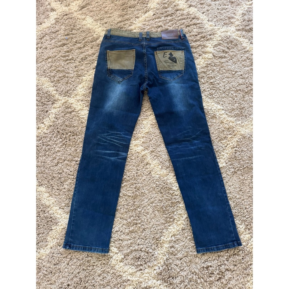 Demon & Hunter Mens Straight Leg Blue Jeans Olive Contrast Trim Size 35 - Picture 2 of 6